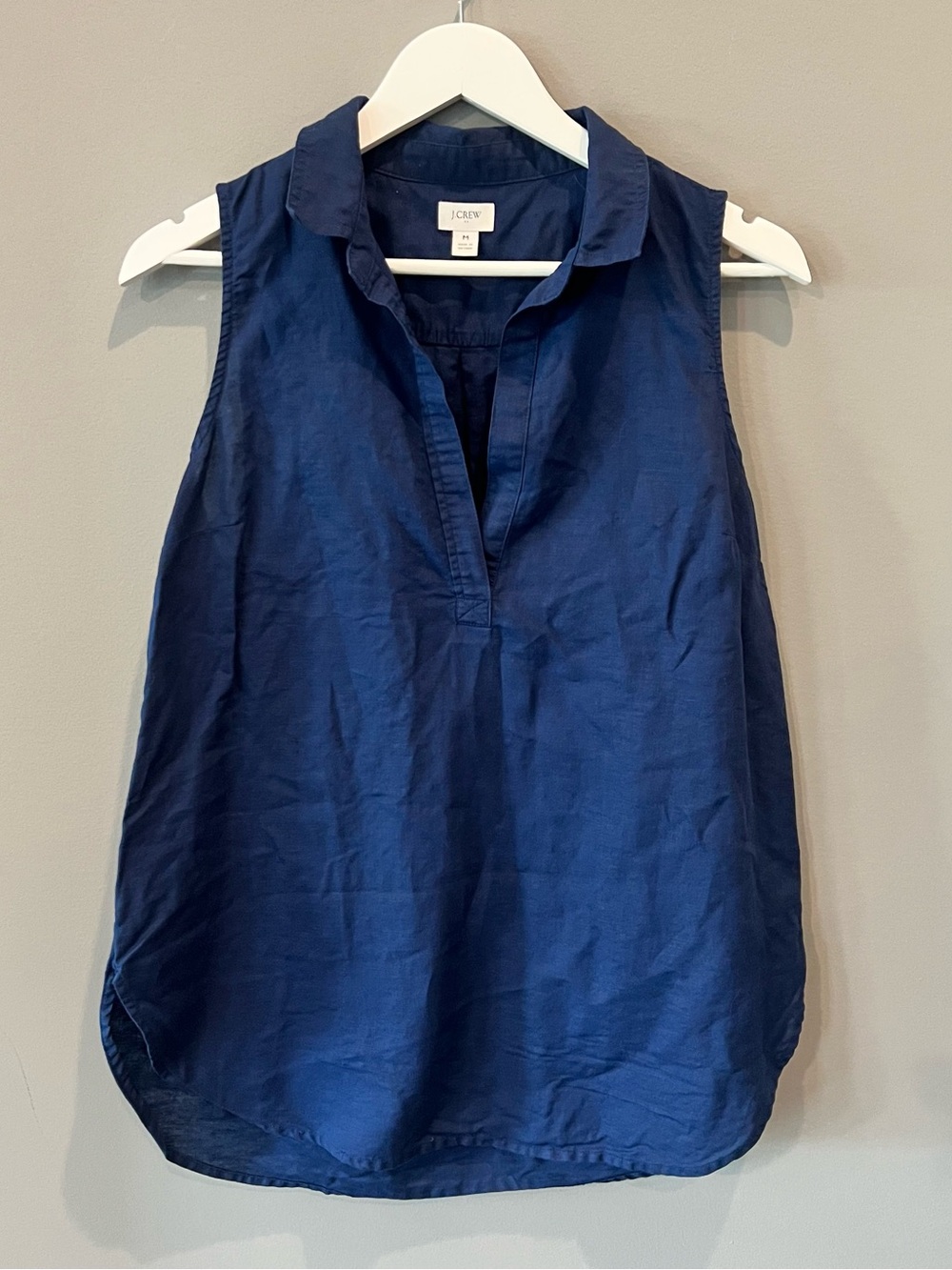 J.Crew Linen Cotton Blend Sleeveless Popover Tunic Top Navy Blue M